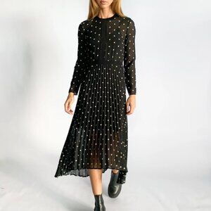 Maje Rivoli Micro-Floral Embroidered Pleaded Midi Dress (1)